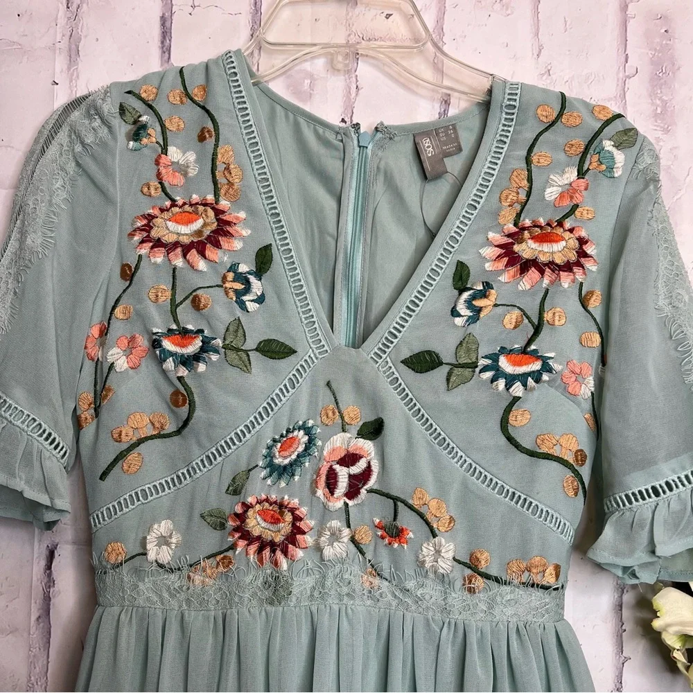 ASOS Blue mint short flower dress in size 2 - Picture 6 of 14